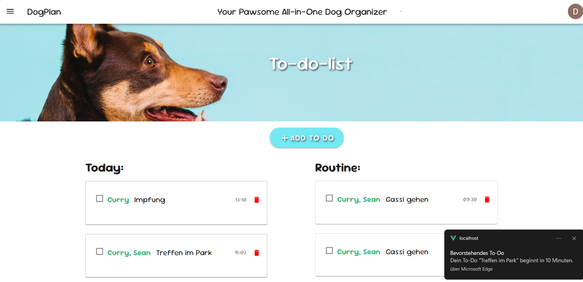 Screenshot der Push-Benachrichtigungen