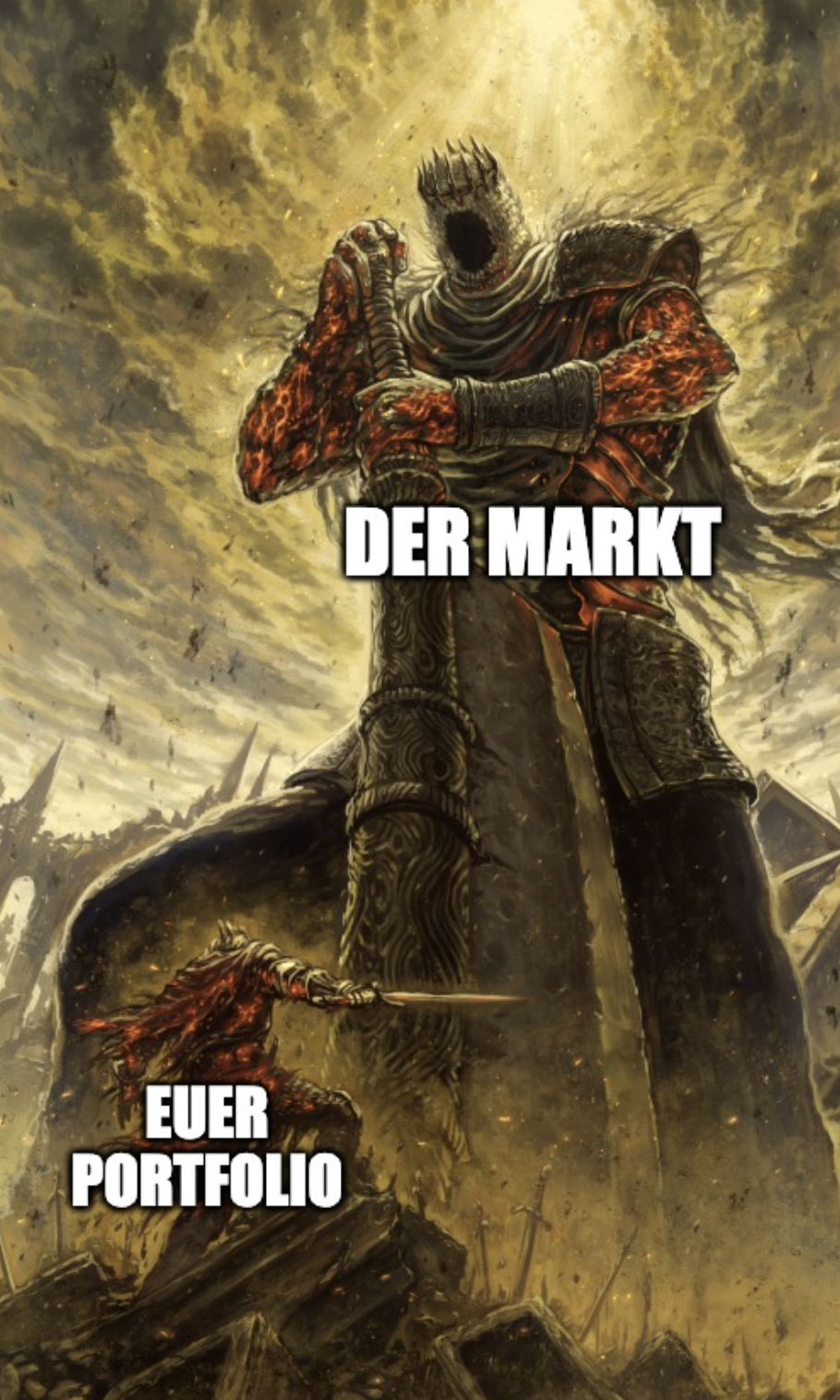 Yhorm vs. Ashen One Meme mit Portfolio VS Markt