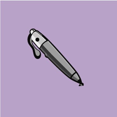 Schwarz-weiße Grafik eines Kugelschreibers auf lila Hintergrund.