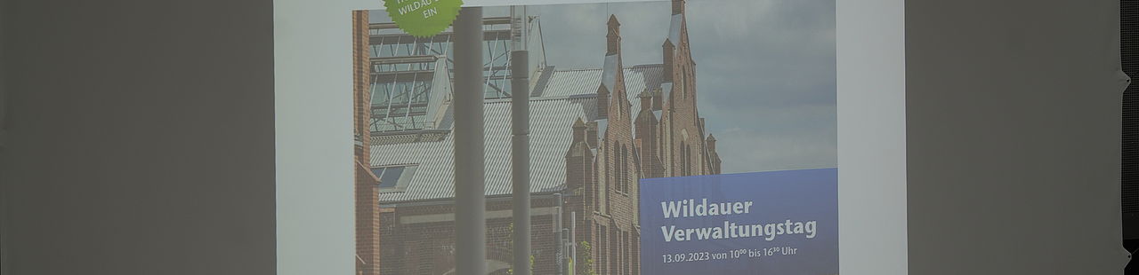 Begrüßungsfolie auf monitor beim Wildauer Verwaltungstag