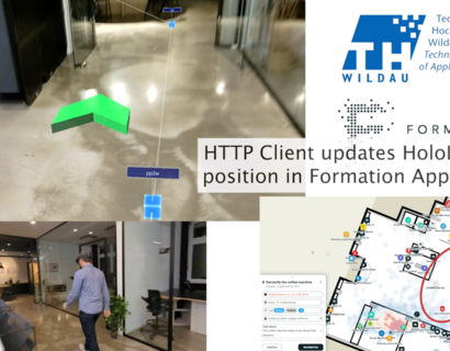 Im Vorhaben MFAR LogPro der TH Wildau und der Formation GmbH wurde eine Spatial-Mapping-getriebene, Graphen-basierte Navigations-App in Visual Studio/Unity für die Datenbrille HoloLens 2 weiterentwickelt und in die Software der Formation GmbH integriert. Ausschnitte davon sind auf dem Bild abgebildet