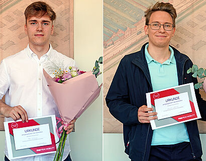 Max Glinzig (li.) und Lennart Kobosil, Studiengang Telematik (Bild: Sebastian Stoye)