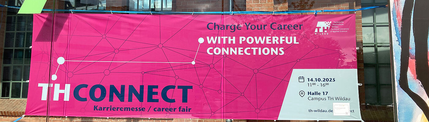 Pinkfarbenes Banner mit der Aufschrift THCONNECT