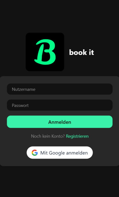 Screenshot des Login bei Book-it: Die digitale Plattform für privates Bücherverleihen