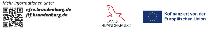 QR-Code, Logo des Land Brandenburg und EU-Logo