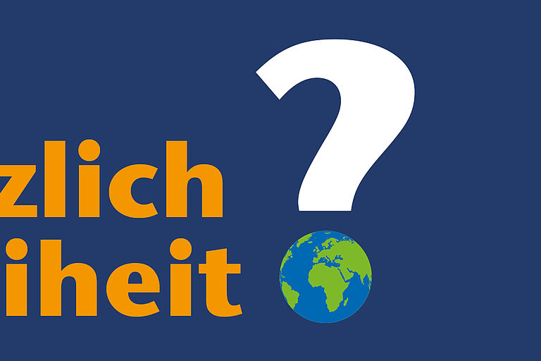 Blaues Banner mit der Aufschrift "Wie verletzlich ist Freiheit?"