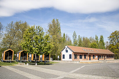 Modernisiertes Backsteinhaus mit Bäumen daneben