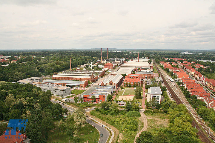 Wildau Luftbild Nord Luftaufnahme von Wildau in Richtung Norden. Im Zentrum der Wissenschafts- und Technologiepark mit der Technischen Hochschule Wildau.
