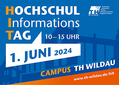 Grafik zum Hochschulinformationstag 2024 mit Logo, Schriftzug, Datum und URL