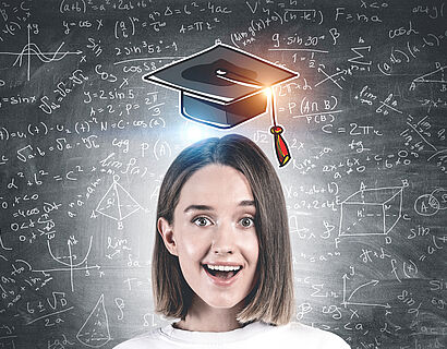 Happy young woman, education sketch
