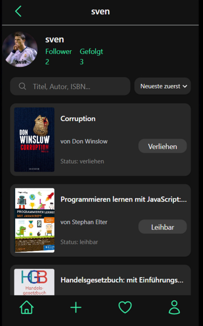Screenshot des User Views bei Book-it: Die digitale Plattform für privates Bücherverleihen