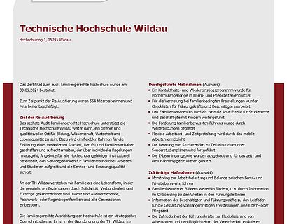 familienfreundliche Hochschule TH Wildau Maßnahmen für die Vereinbarkeit von Familie mit Beruf und Studium
