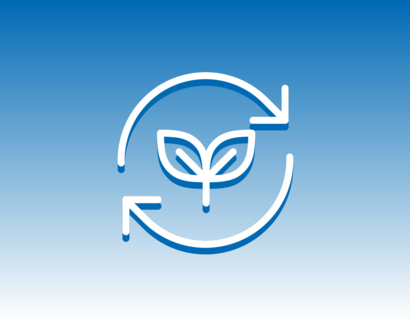 Icon  Nachhaltige Wert(e)schöpfung, bestehend aus der symbolischen Darstellung einer Pflanze mit zwei Blättern und zwei einen Kreislauf darstellenden Pfeilen