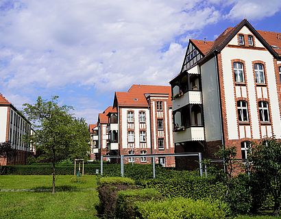 Blick auf Häuser der Schwarztkopff-Siedlung in Wildau