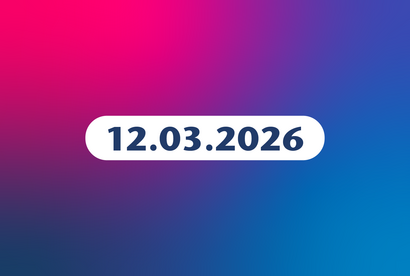 Bunte Kachel mit Datum 12. März 2026