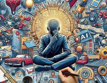 Dieses Bild ist eher symbolisch und fängt die Themen des Projekts (KI, Wissen, TH Wildau, Kreativität) visuell ein