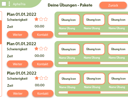Hier sind alle verfügbaren Übungspakete zu sehen sowie deren Schwierigkeitsgrad