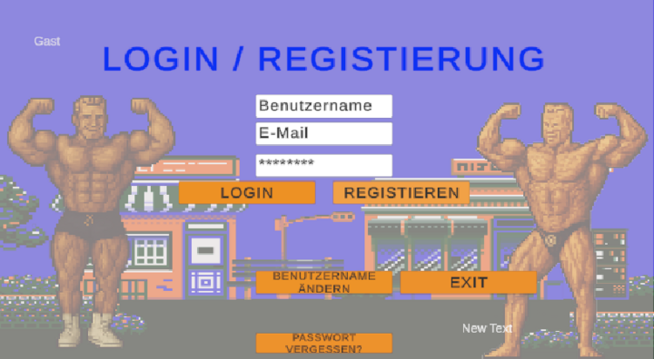 Screenshot von WSF x Gewichtswahnsinn mit zwei muskulösen Figuren, die die Arme kräftepräsentierend in die Luft halten