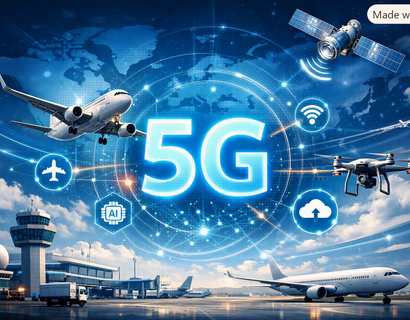 Grafik zur Veranschaulichung des 5G-Netzes mit Flugzeugen und Icons