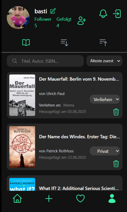 Screenshot des Profile Views bei Book-it: Die digitale Plattform für privates Bücherverleihen