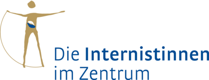 Logo mit Mensch im Mittelpunkt und dem Text Internistinnen im Zentrum
