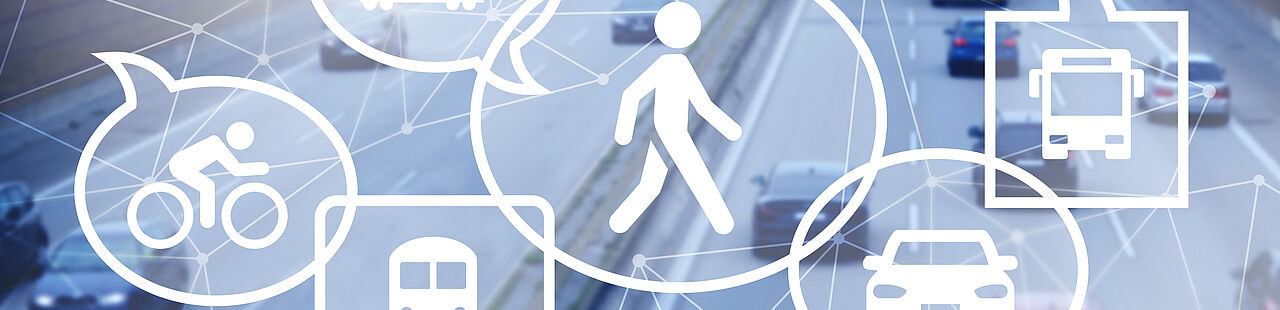 Sprechblasen mit Verkehrsmitteln mit Verkehrshintergrund