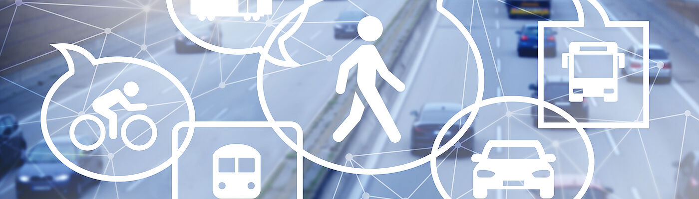 Sprechblasen mit Verkehrsmitteln mit Verkehrshintergrund