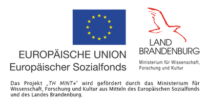 Förderfloskel: Das Projekt TH MINT + wird geförder durch das MWFK aus Mitteln des ESF und des Landes Brandenburg.