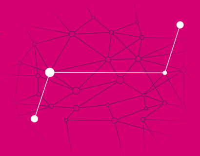 Pinkfarbener Hintergrund mit feinen schwarzen und weißen Linien, die miteinander verbunden sind und die Vernetzung symbolisieren sollen