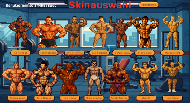 Screenshot von WSF x Gewichtswahnsinn mit verschiedenen Bodybuilder-Avataren