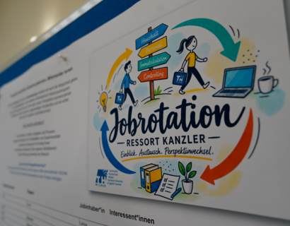 Plakat mit Aufschrift "Jobrotation"