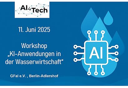 Hier ist ein blauer Flyer zu sehen, wo links die Aufschrift vom Workshop steht und rechts daneben ein AI Symbol.