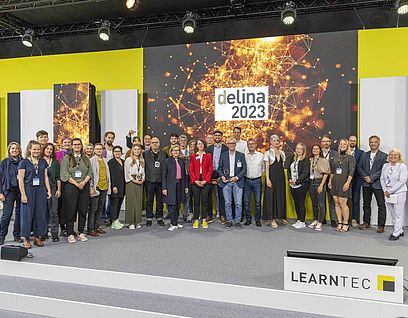 Die glücklichen Gewinner der TH Wildau bei der Preisverleihung des delina Awards auf der Learntec in Karlsruhe