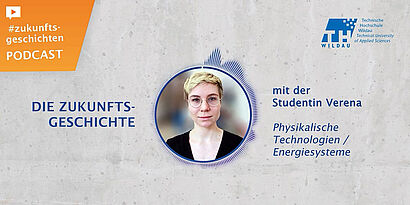Grafik mit Studentin für zweite Folge von Podcast-Reihe "Die Zukunftsgeschichte"