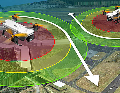 zwei Drohnen über Flugfeld, Symbolbild