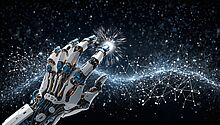 Ai generated 8890588 1280 Grafik mit Roboterhand, die in unbekannte Energie fasst