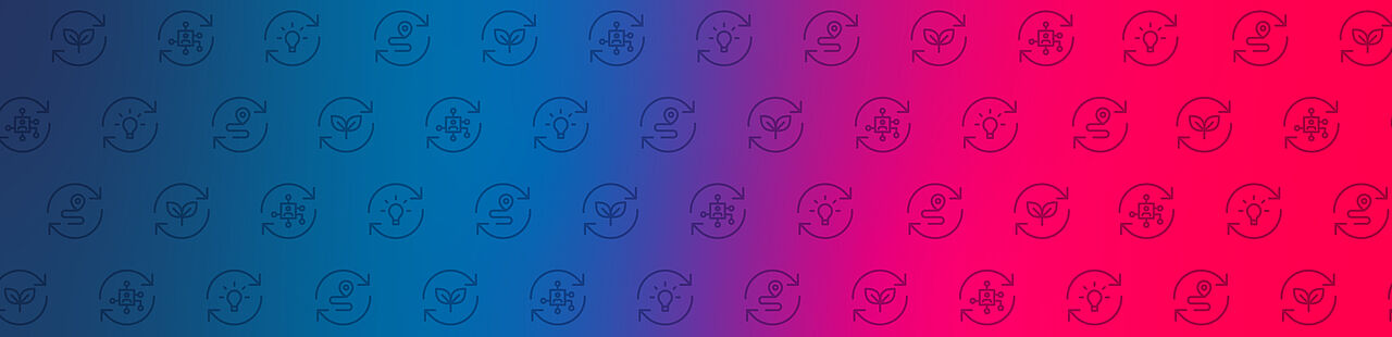 Blau-lila-pinkes Banner mit verschiedenen Icons