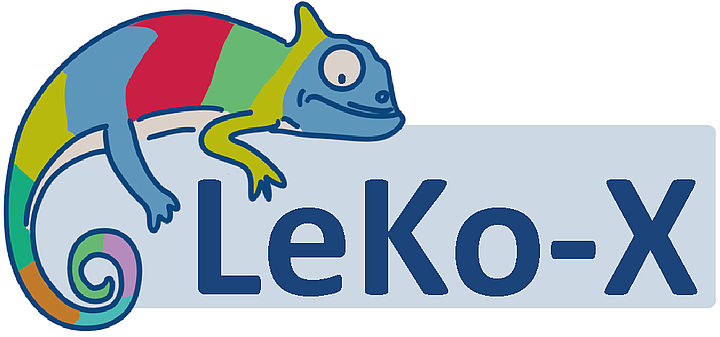 Bildmarke LeKo-X Chamäleon als Maskottchen zur Weiterbildung "Ihr Lehr-/Lernkonzept im Austausch - LeKo-X"