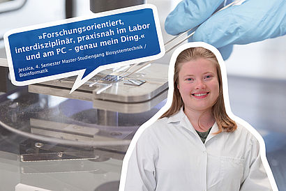 Collage mit Studentin der Biosystemtechnik und Labor-Bild