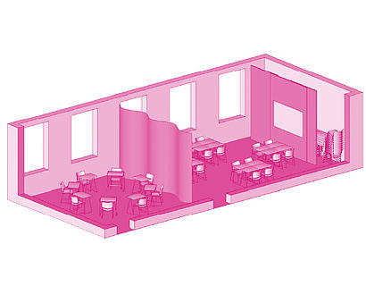 Flexible Lehrräume, Raum mit modularem Mobiliar 