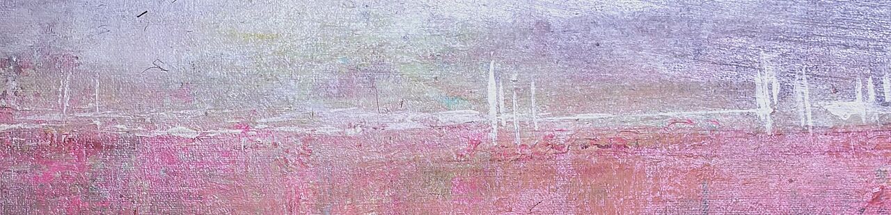 Abstraktes Gemälde in hellen Rosa-, Lila und Blautönen