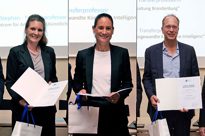 Carolin Schmitz-Antonik, Isabell Peters und Jörg Reiff-Stephan mit Urkunden in der Hand